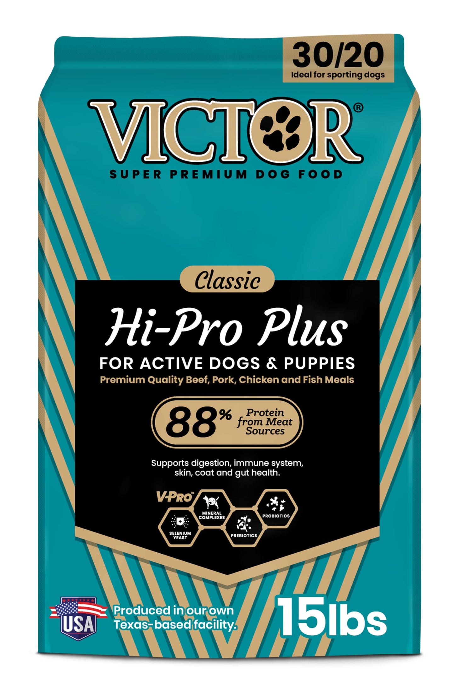 VICTOR Super Premium Dog Food – Hi-Pro Plus Dry Kibble – High Protein Dog Food with 30% Protein – Beef, Chicken, Pork, Fish Meals, Gluten Free - for High Energy and Active Dogs & Puppies, 15lbs