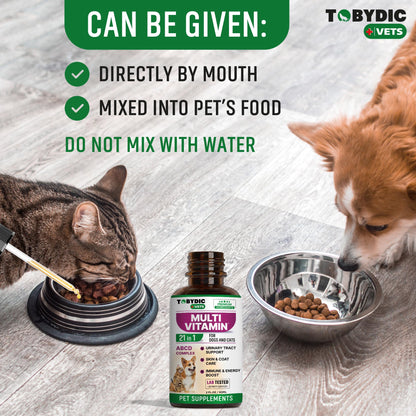 TOBYDIC Cat & Dog Multivitamin 21 in 1 Pet Supplements with Cranberry & Glucosamine - Natural Medicine & Support for UTI, Urinary Tract, Bladder, Kidney, Skin Coat, Joints Treatment Made in USA
