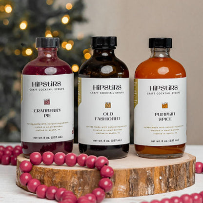 HipStirs Holiday Trio Pack - Our Cocktail Mixers Variety Pack Contains our Delicious Pumpkin Spice Syrup, Classic Cranberry Pie Syrup & Timeless Old Fashioned Drink Mix (8 Fl Oz)