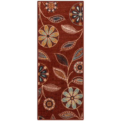 Maples Rugs Reggie Floral Runner Rug - Made in USA - Washable, Non Slip Indoor Carpet for Kitchen, Hallway, and Laundry Room, 1'8 x 5, Merlot