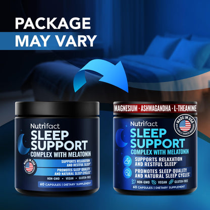 Sleep Supplement with Melatonin 5mg - Made in USA, Vegan, Non-GMO, Non-Habit Forming Deep Sleep Supplements for Adults - With Magnesium Glycinate, Ashwagandha, L-Theanine, Valerian Root - 60 Capsules