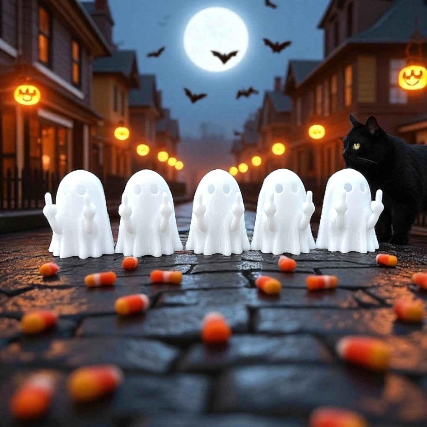 Colonial Depot Finger Flip Off Ghost Figurines, 5 Pack, Funny Halloween Decor Gag Gift, Made in USA