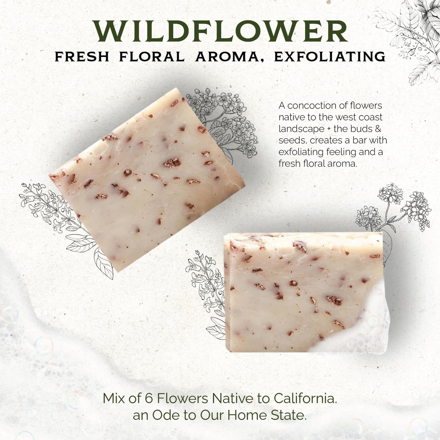 ILS Soap co - Wildflowers (floral with light exfoliation) All Natural Bar Soap for All Skin Types - Plant Based, Cold Process and Handmade in the USA (3 Pack)