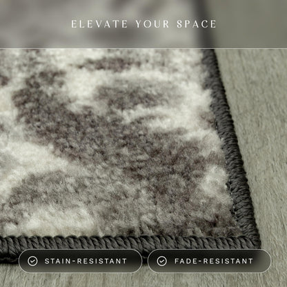 Maples Rugs Vivian Medallion Runner Rug - Made in USA - Washable, Non Slip, Indoor Carpet for Home, 1'8 x 5', Grey