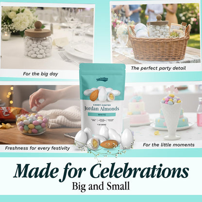Snackathon Jordan Almonds, White Candy-Coated Almonds, 1 LB Resealable Bag, Made in USA, Bulk Italian Confetti Wedding Favors, Baby & Bridal Showers, Party Buffets, Events & Holidays
