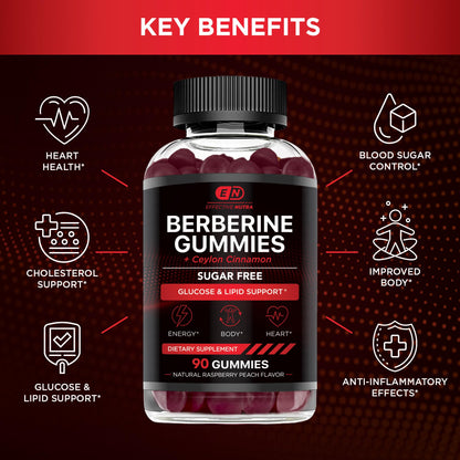 EFFECTIVE NUTRA Berberine Gummies with Ceylon Cinnamon | Sugar-Free Supplement 1200mg for Blood Sugar Support, Heart Health, Energy | 45-Day Supply, Natural Berry Flavor, Made in USA (90 Count)