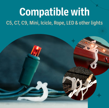 Holiday Joy 200 PCS of All Purpose Gutter Hooks for Outdoor String Lights - Quick & Easy Installation Christmas Lights Clips for Shingles & Gutters - Patent Design String Light Hooks - Made in USA