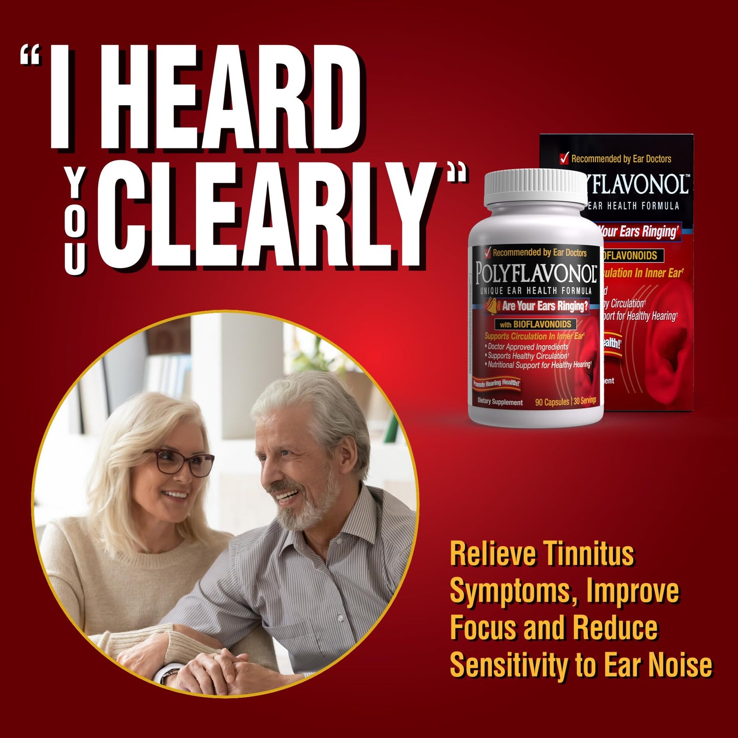 Polyflavonol with Bioflavonoids, Tinnitus Relief, Unique Ear Health Formula, Ringing Ears Support, Supports Circulation in Inner Ear, Promotes Hearing Health, 90 Capsule, 30 Servings