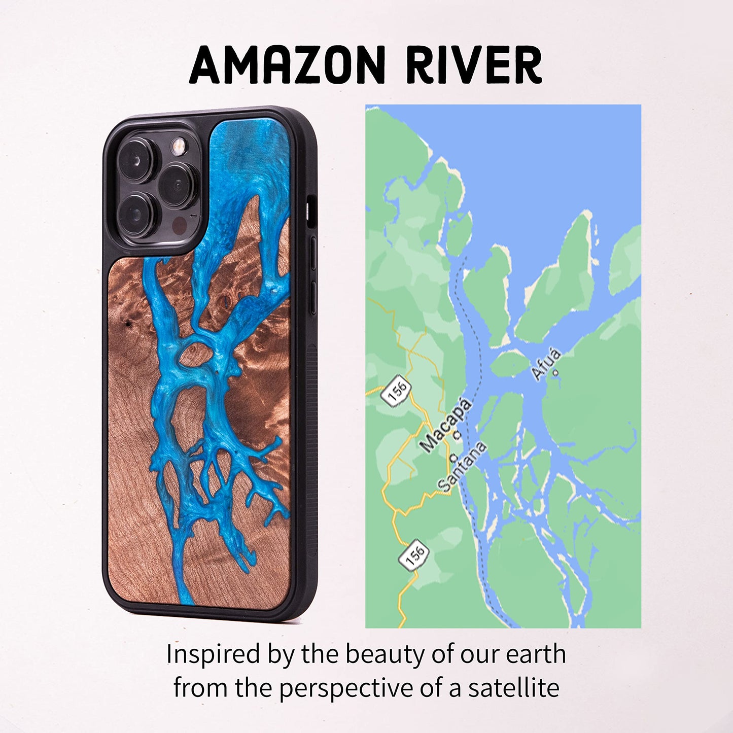 Carved - Designed for iPhone 14 | Burl Wood & Resin Traveler Case | MagSafe Compatible Magnet | One-of-A-Kind Inlay | Made in USA | Map of Amazon River