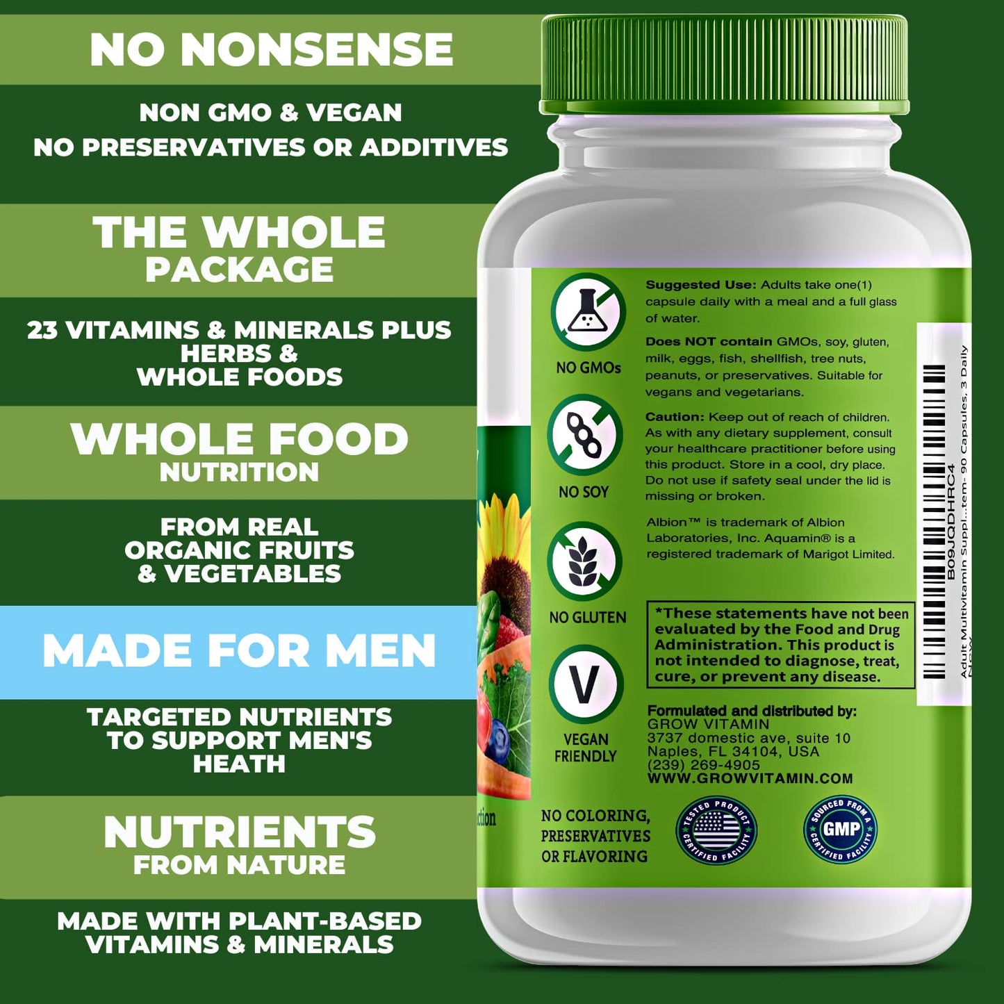 One Daily Multivitamin for Men - with Vitamins & Minerals + Organic Whole Foods, Supplement to Boost Energy, General Health - Non-GMO - 90 Capsules | 3 Month Supply