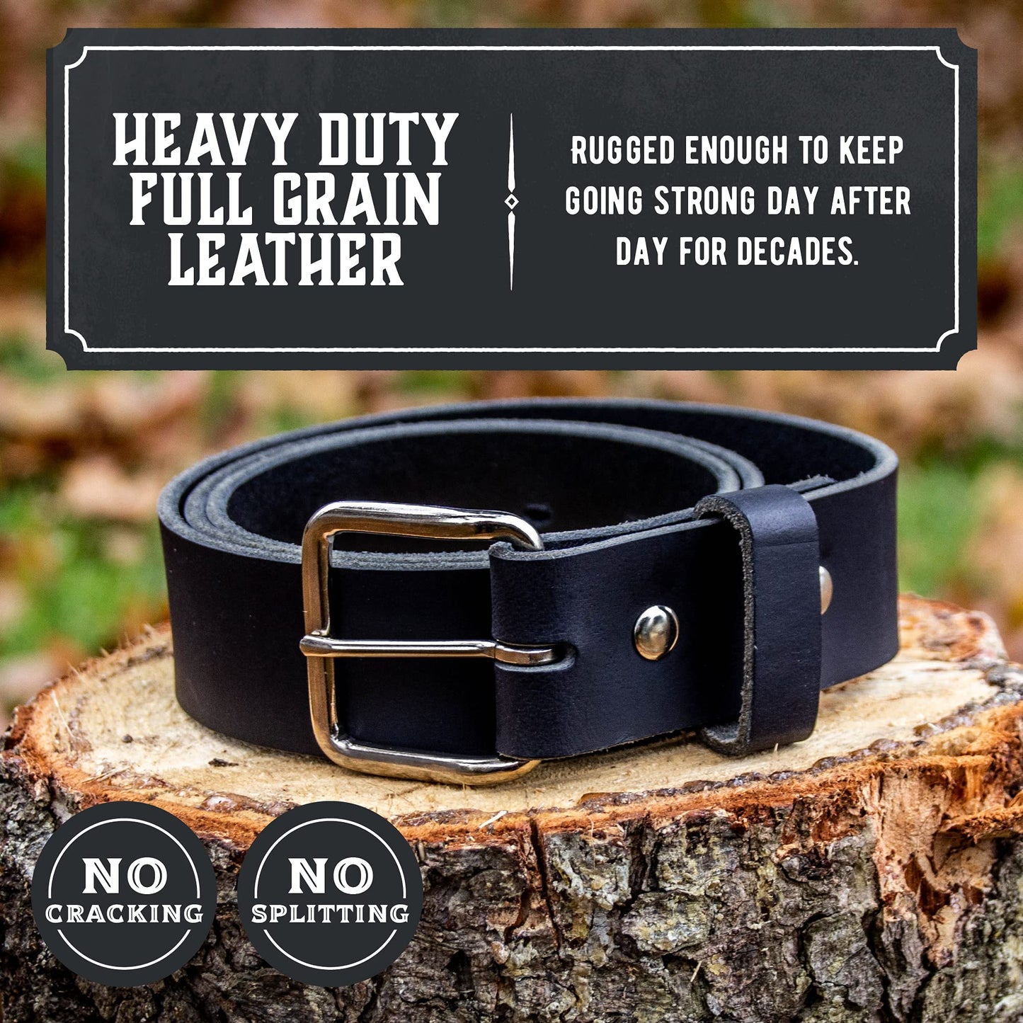 Main Street Forge Journeyman Leather Belt | Made in USA | Black w/Silver Buckle | Size 32