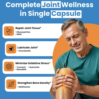 Glucosamine Chondroitin MSM with Turmeric & Boswellia 90 Capsules | 8-in-1 Joint Support Supplement for Flexibility & Mobility | Joint Supplement for Men & Women – Support Back, Knee, Hips & Joints