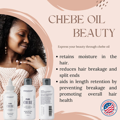 t.botanicals Hair Styling Agent - 8 oz Chebe Oil with Rosemary, Peppermint, and Lavender for Hair Growth, Reduces Split Ends and Hair Breakage, Preservative Free, Lavender Scent, Made in USA