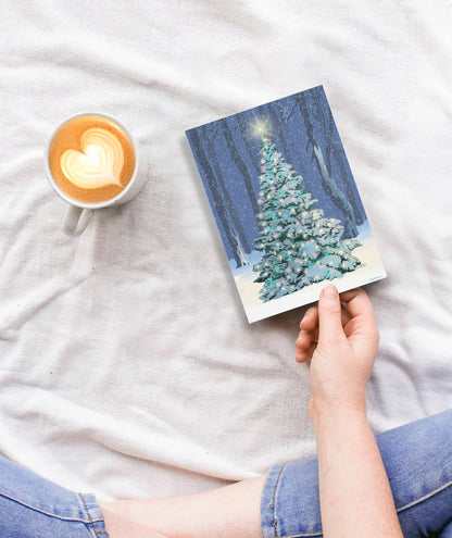 Stonehouse Collection | Christmas Tree Holiday Card - 18 Christmas Cards & Envelopes - USA Made - Tree In Forest (Standard)