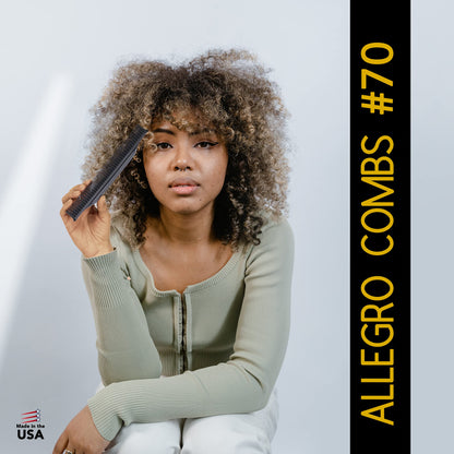 Allegro Combs 3-Row Detangling Comb #70 for Women's Curly Hair, Curl Defining, Wide Tooth, Made in USA, 1 Piece (Black)