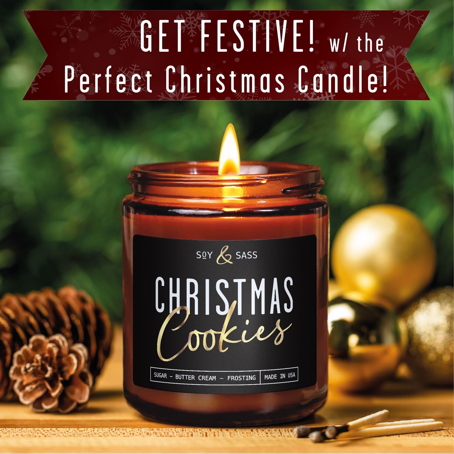 Christmas Cookie Candle, Cookie Candle – ‘Christmas Cookies’ Soy Candles, w/Sugar, Butter & Vanilla - Infused with Essential Oils I Christmas Candles I 9oz, 50Hr, Made in USA