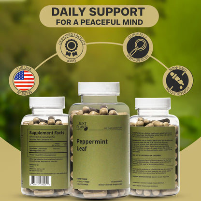 Vegan Peppermint Leaf Capsules 750mg, 90 Vegan Capsules | Gentle Digestive & Breath Support | Herbal Supplement | Organic, Gluten-Free