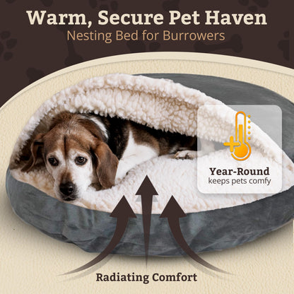 Snoozer Cozy Cave Dog Bed - Indoor Dog Bed with Cover Cave, Covered Calming Burrow for Medium & Large Sized Pets with Blanket Attached, Enclosed, Removable Washable Cover - XL, Anthracite