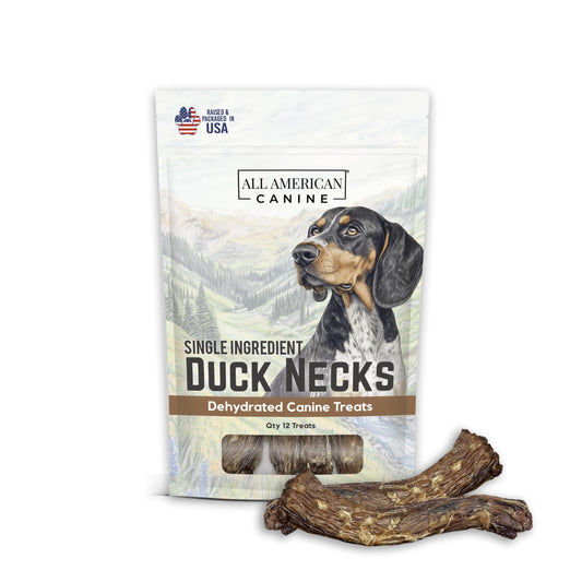 All American Canine 12 Natural Duck Neck Dog Treats – Single Ingredient, Dehydrated & Chewy – Low-Fat, High-Protein Training Reward – Made in USA