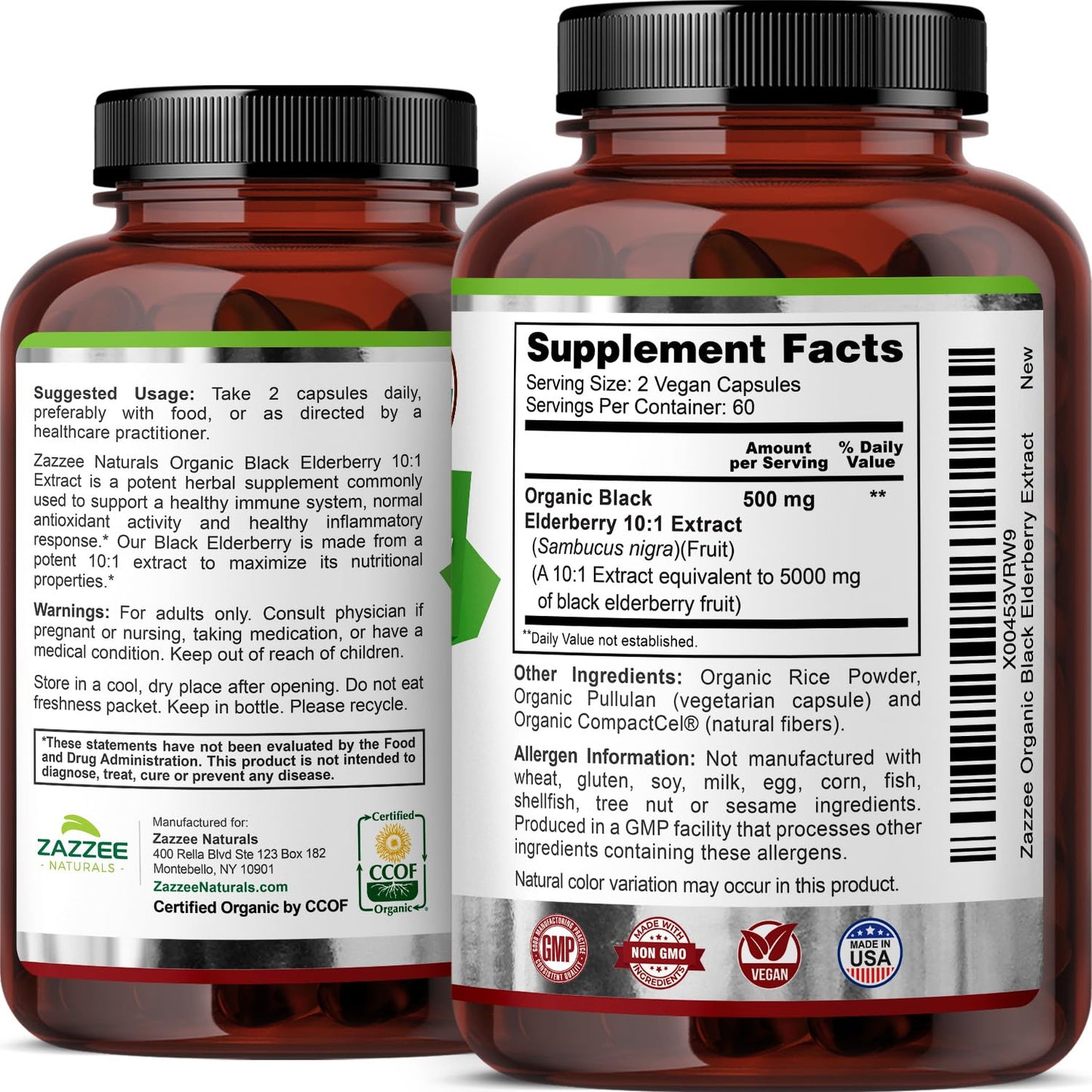 Zazzee USDA Organic Black Elderberry 10:1 Extract, 5000 mg Strength, 120 Vegan Capsules, 2 Month Supply, Standardized, Concentrated 10X Extract, 100% Vegetarian, All-Natural, Non-GMO, Made in The USA