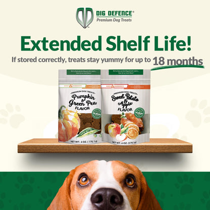 Dig Defence Premium Dog Treats - Pumpkin/Green Pea and Sweet Potato/Apples, Natural Ingredients, Baked Gourmet Snacks for Small & Big Dogs, Healthy Training Treat, 2 Pack