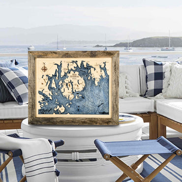 Bar Harbor Maine Wood Map Wall Art, Nautical 3D Wood Chart 13x16 Wall Art, Made in the USA, Nautical Wall Decor, Coastal Decor