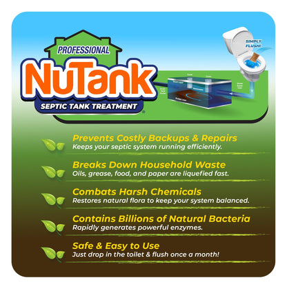 NuTank Septic Tank Treatment - 12 Dissolving Packets - 1 Year Supply of Septic Safe Enzyme Producing Packets - Helps Protect Against Costly Septic Backups - Made in USA