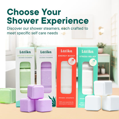 Latika Aromatherapy Shower Steamers - Relax & Focus Pack with Lavender Peppermint Essential Oils - Stress and Anxiety Relief Tablets - Shower Essentials for Women and Men - Relaxing Aromatherapy Gifts