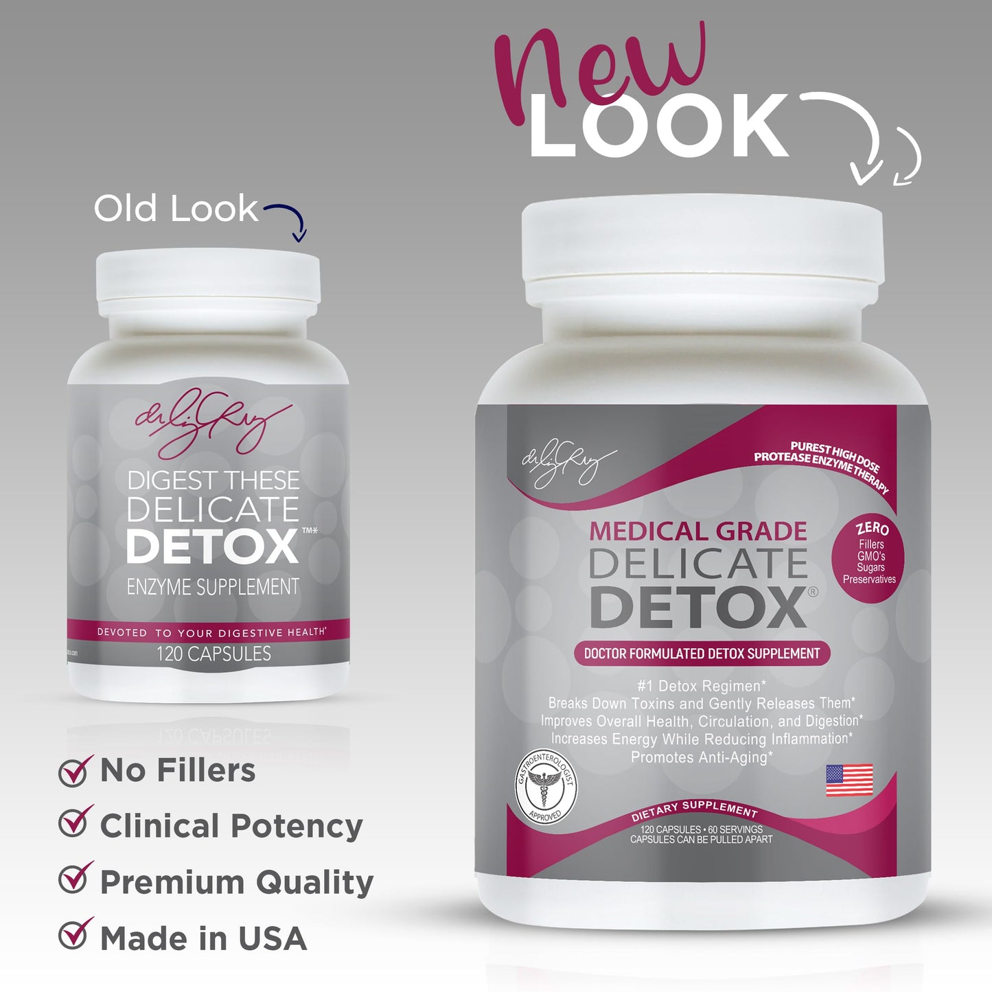 Dr. Liz Cruz Delicate Detox - Enzymes Supplement, Dietary Supplements, Medical-Grade Protease Enzymes, Daily Essential Enzymes for Detox, Non-GMO, 120 Veggie Capsules