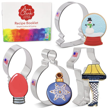 Christmas Cookie Cutters 4-Pc. Set Made in USA by Ann Clark, Snow Globe, Ornament, Light Bulb, Leg Lamp