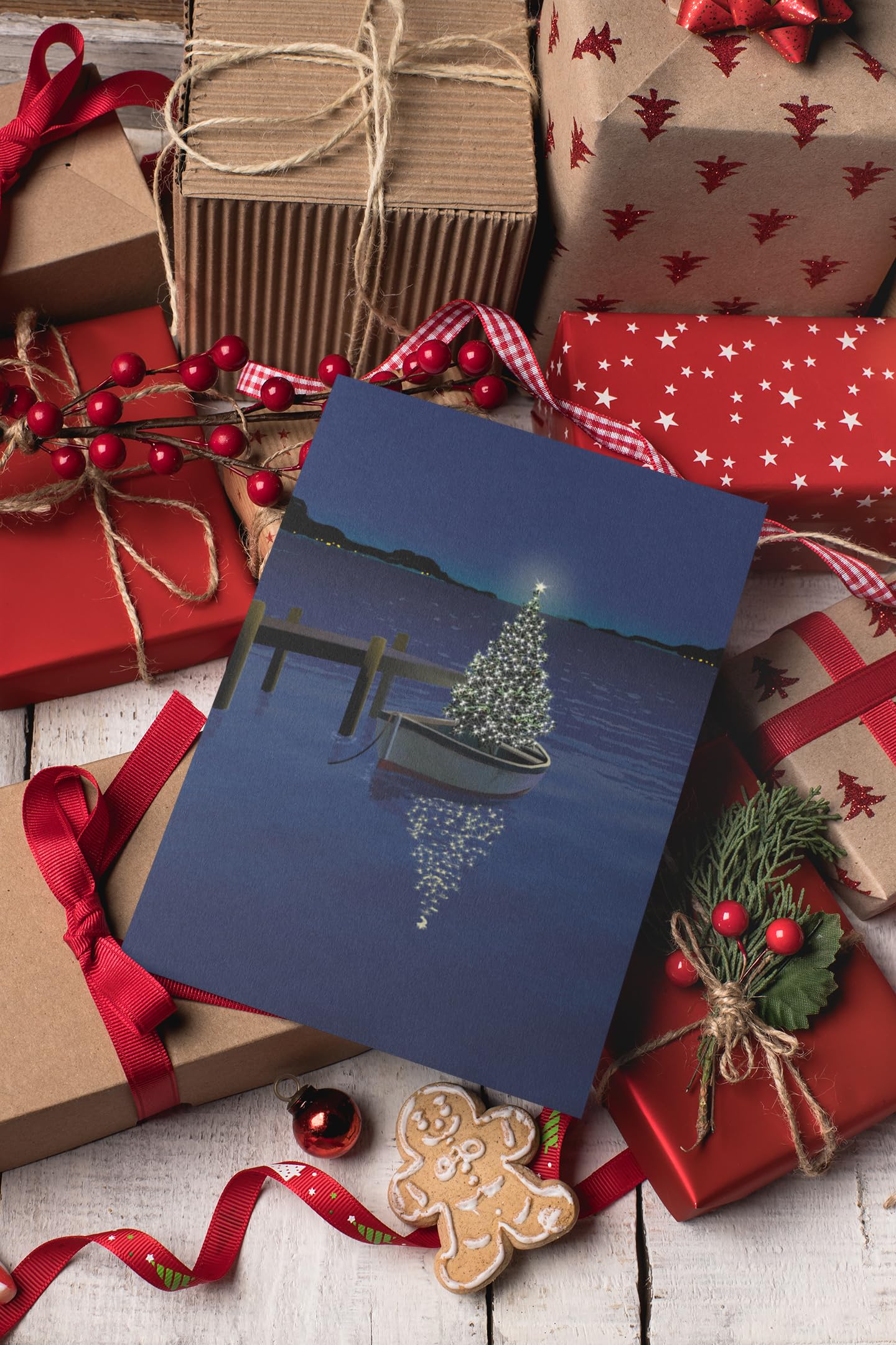 Stonehouse Collection Holiday Boat Christmas Card - 18 Boating Boxed Cards and Envelopes - USA Made (Standard)