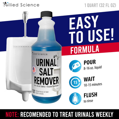 Allied Science Urinal Salt, Calcium and Mineral Scale Remover - Eliminates Urine Odor, Destroys Uric Acid Salt, Deposit Buildup