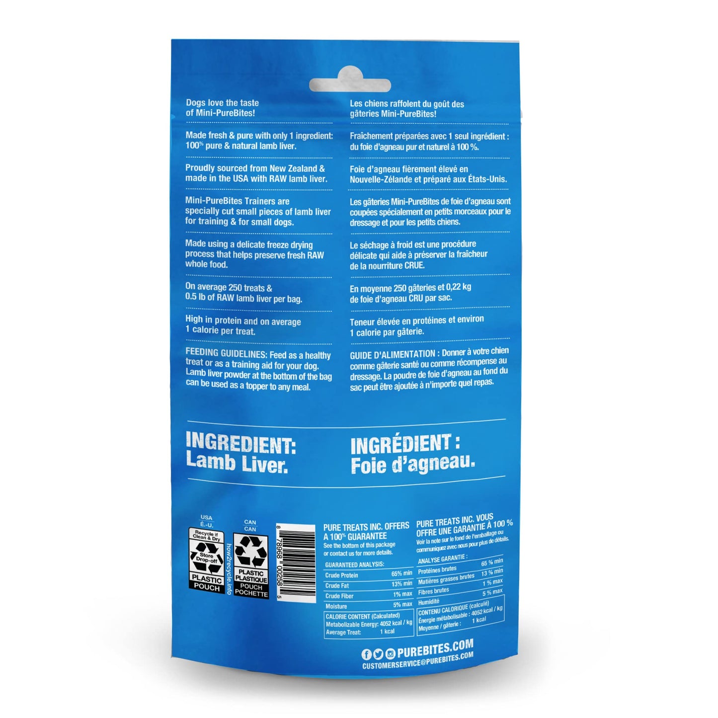 PureBites Mini Lamb Freeze Dried Dog Treats, 1 Ingredient, Made in USA, 2.4oz