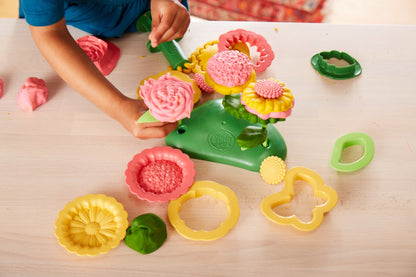 Green Toys Flower Maker Dough Set-21 Piece Pretend Play,Motor Skills,Creative Arts &Crafts Activity Kids Toy Set ,No BPA, phthalates, Dishwasher Safe Recycled Plastic Tools,Organic Dough, Made in USA
