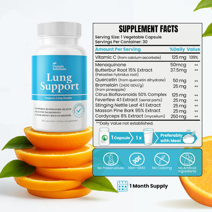 DR VITAMIN SOLUTIONS Lung Detox Supplement for Men & Women - 10-in-1 Blend w/Vitamin C & Butterbur Root - Supports Lung Health & Respiratory Function - Improves Breathing, Oxygen Flow - 30 Vegan Caps