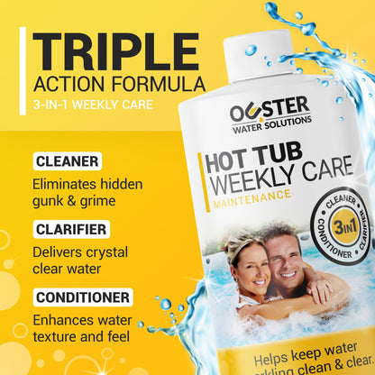 Bio Ouster 3in1 Weekly Hot Tub Cleaner, Conditioner, Clarifier - Hot Tub Chemicals for Standard & Inflatable Spas - Spa Chemicals for Crystal Clear & Sparkling Clean Water - Made in USA (32oz)