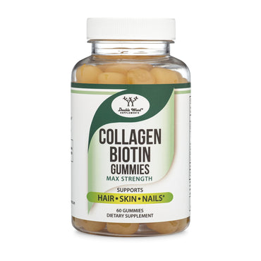 Collagen Gummies for Women Supports Aging (Max Strength - Enhanced with Biotin, Vitamin C, Zinc, and Vitamin E (Longevity for Women and Men) 60 Hair, Skin, and Nails Vitamins (Non-GMO) by Double Wood