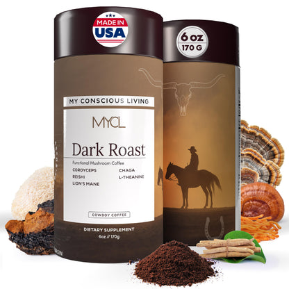 MYCL Organic Mushroom Coffee - Instant Coffee - 1,680mg Fruiting Body - Reishi, Lion’s Mane, Cordyceps, Chaga & L-Theanine - Focus, Energy & Immunity - Vegan, Gluten-Free - Dark Roast, 30 Servings