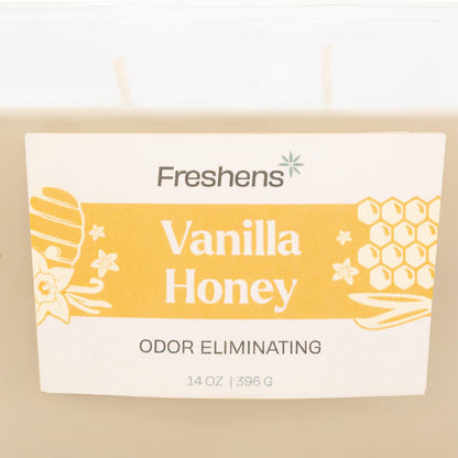 Carolina Freshens Vanilla Honey Odor Eliminating Highly Fragranced Candle for Home Scented, Eliminates 90% of Pet, Smoke, Food and Other Smells Quickly, 2 Wick, 14 oz - Made in The USA