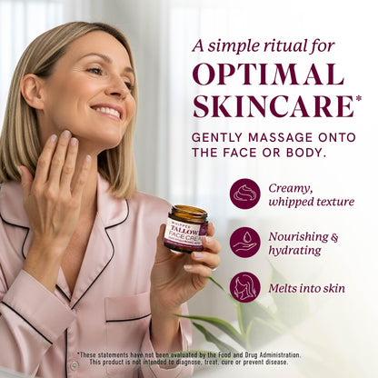 Beef Tallow Face Moisturizer for Women | With Hyaluronic Acid | Hydrating Whipped Beef Tallow for Skin Care for Women | With Jojoba & Sweet Almond Oil | Paraben & Cruelty-Free, Non-GMO | 4 oz