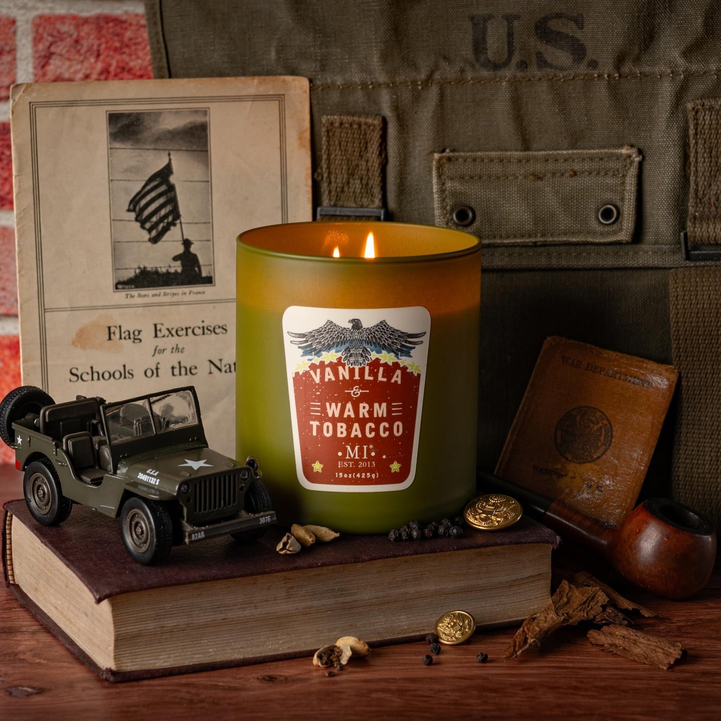 Manly Indulgence Vanilla & Warm Tobacco Scented Candles for Men, 2 Wick, 15 oz Premium Soy Blend Wax, 60H Burn, Candles for Home Scented – Made in The USA