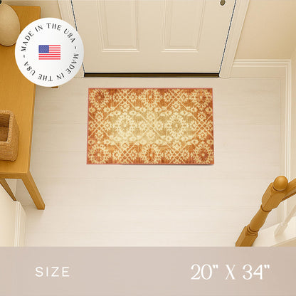 Maples Rugs Arden Vintage Distressed Area Rugs – Made in USA – Washable, Non Slip Indoor Carpet for Entryway, Foyer, Kitchen, and Bathroom, 20" x 34", Gold/Terracotta