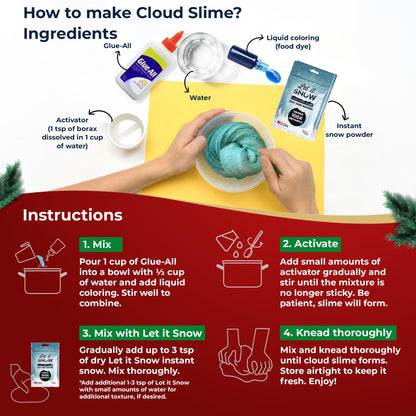 Let it Snow Instant Fake Snow for Slime - Made in The USA, Gentle, Safe & Easy to Use Artificial Snow Powder - Perfect Play Snow for Holiday Decorations, Photography, Sensory Play, & Slime (1 Pack)