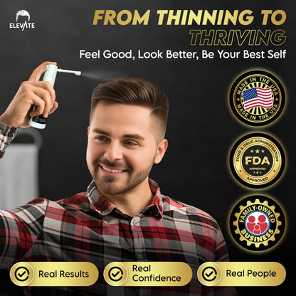 Elevate Hair Regrowth Treatment 5% Minoxidil Spray for Men - Clinically Proven Formula Fast Absorbing for Hair Loss and Growth Unscented Topical Hair Spray for Thinning & Balding Hair - Made in USA