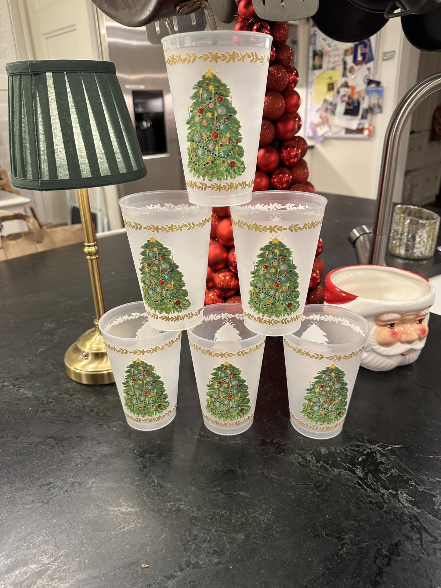 Marye-Kelley Christmas Tree Shatterproof 20 Oz Frosted Cups - Set of 6 Cups - BPA Free - Made in the USA Dishwasher Safe