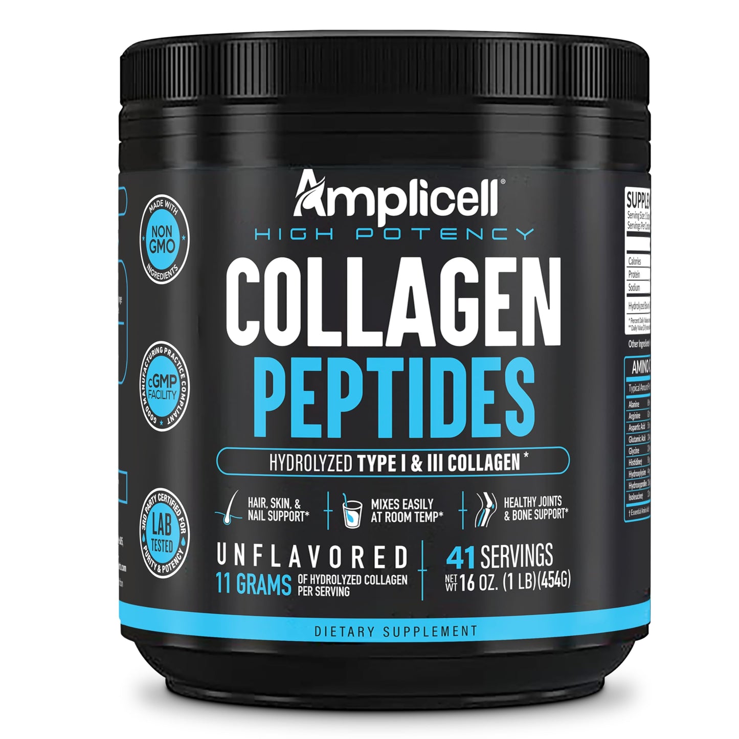 AMPLICELL Multi Collagen Peptides Powder – Hydrolyzed Protein Supplement with Type 1 & 3 – Grass Fed, Unflavored, Keto & Paleo Friendly – Hair, Skin, Nails, Joints for Women & Men – 41 Servings