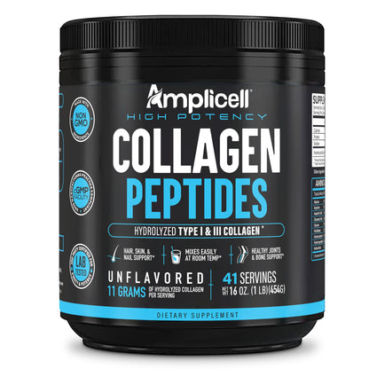 AMPLICELL Multi Collagen Peptides Powder – Hydrolyzed Protein Supplement with Type 1 & 3 – Grass Fed, Unflavored, Keto & Paleo Friendly – Hair, Skin, Nails, Joints for Women & Men – 41 Servings