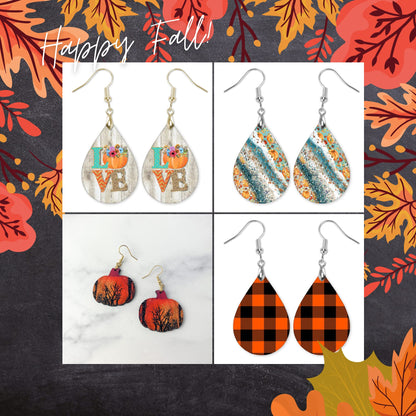 Fall Earrings for Women Autumn Lightweight Teardrop Dangle Fun Colorful Statement Jewelry Handmade by the Painted Pug (Fall LOVE)