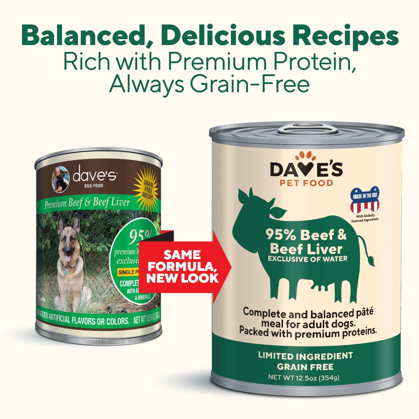 Dave's Pet Food Grain Free Wet Dog Food (95% Beef & Beef Liver), Made in USA Single-Source Protein, Limited Ingredients Added Vitamins & Minerals, 12.5 oz Cans (12 Pack)