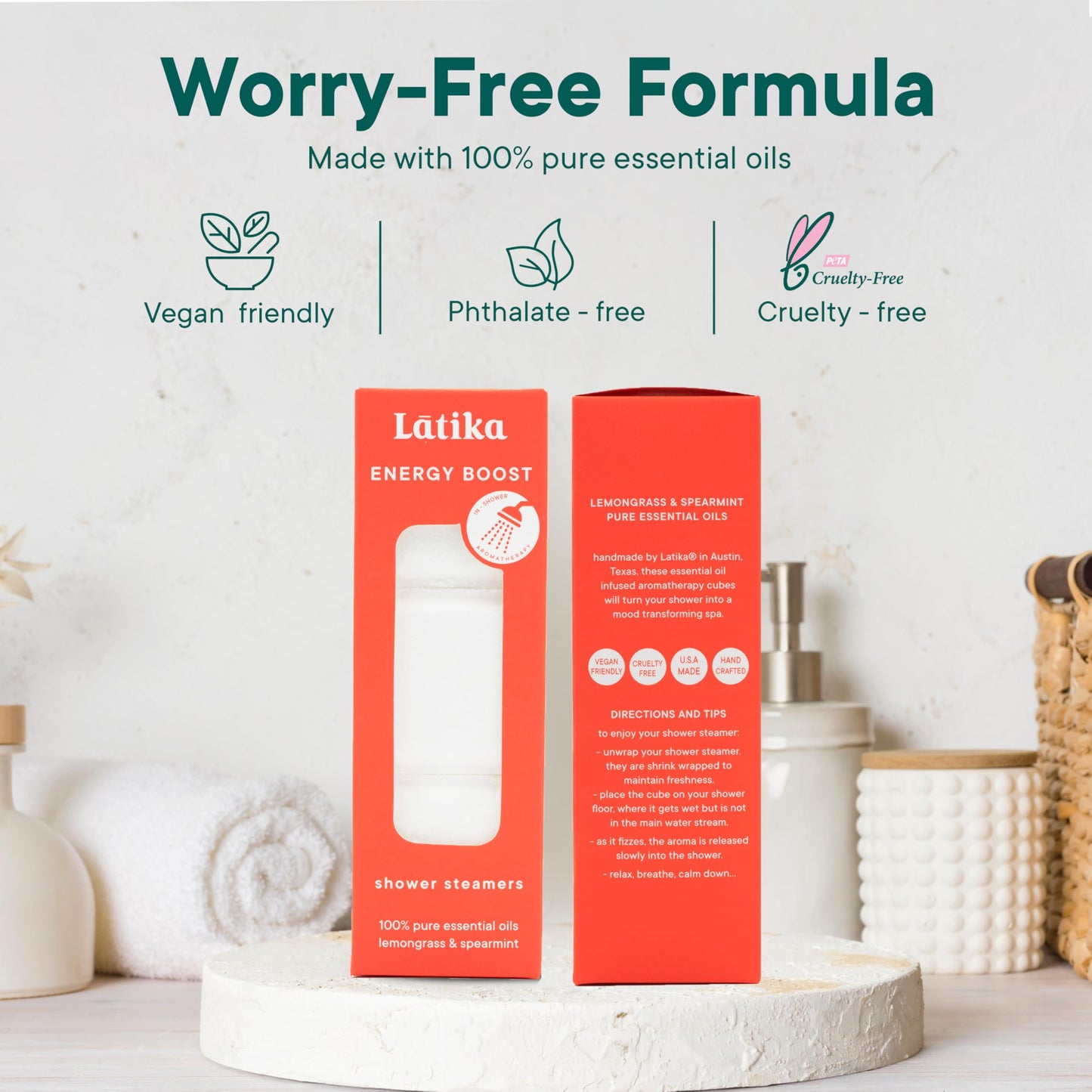 Latika Energy Boost Shower Steamer - Aromatherapy Tablets with Lemongrass & Spearmint Essential Oils for Stress & Anxiety Relief, Uplifting Energy - Long-Lasting Scent Steamers for Women and Men